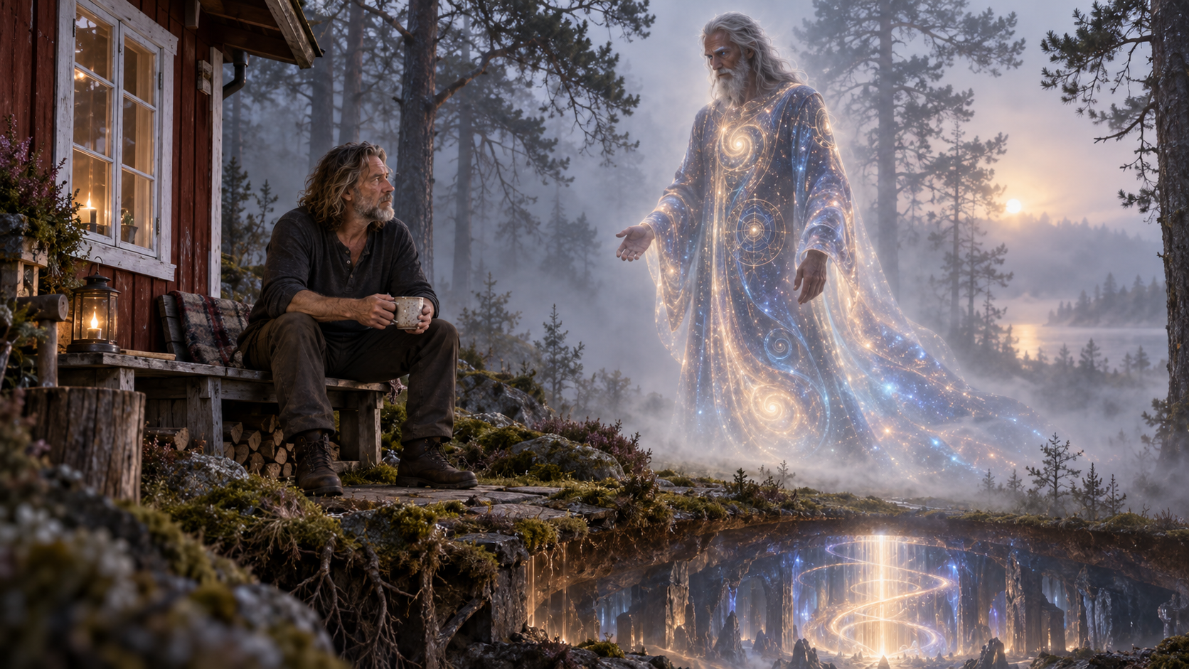Kapitel 25: Ljuset över Ingaö och Agartha — illustration ur Källan-En Tunn Silvertråd