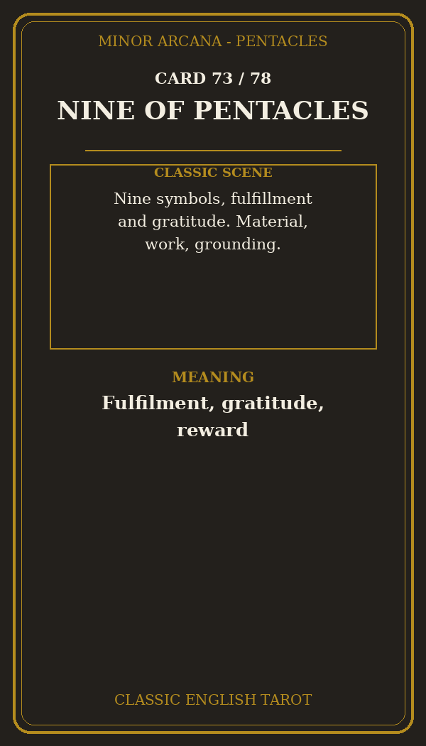 NINE OF PENTACLES